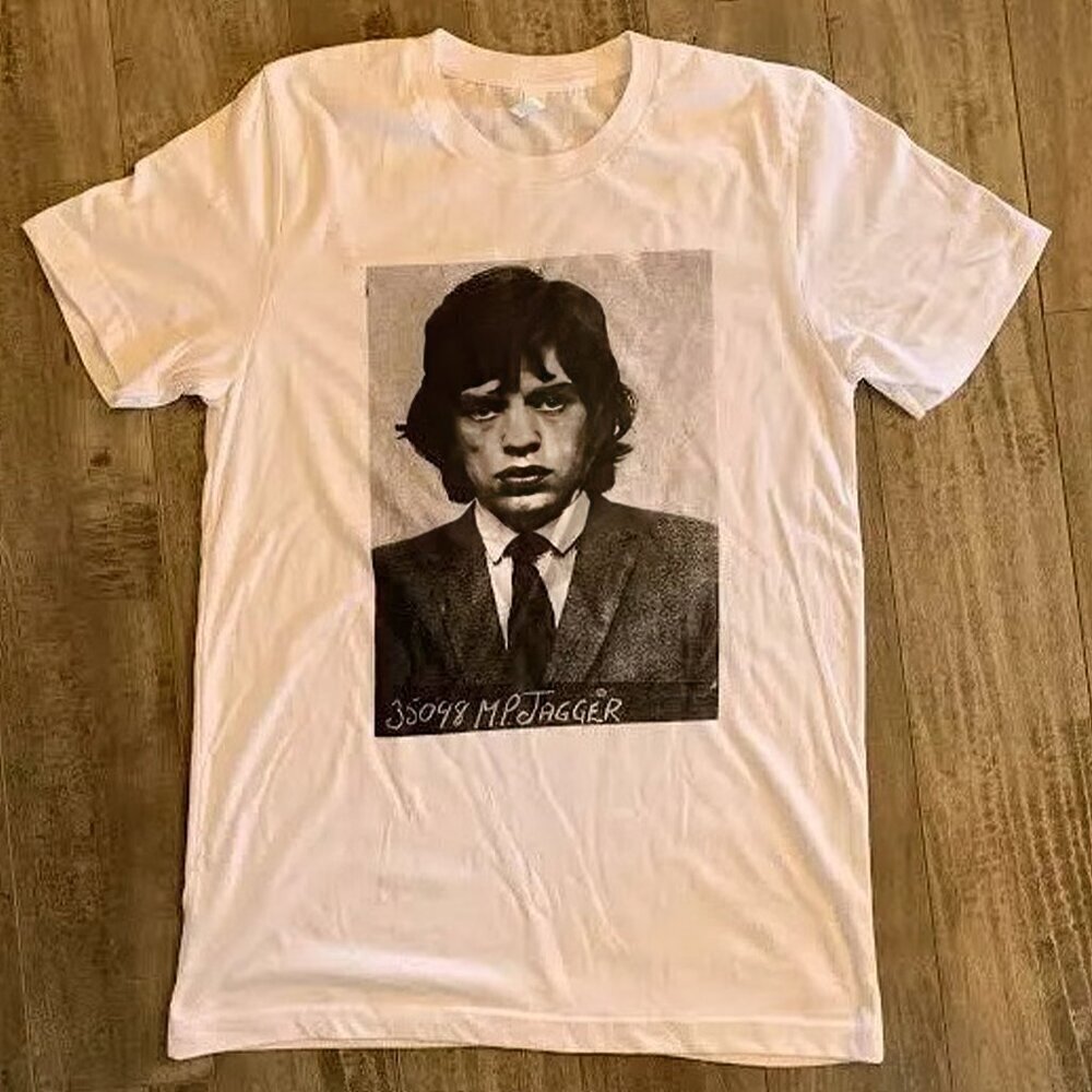 Mick Jagger Rolling Stones Retro White Band Graphic Music Fan Gift Style T-Shirt